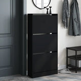 Meuble a Chaussures 3 Portes Noir avec étagère