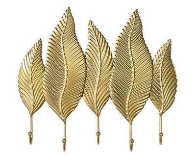 Porte Manteau Mural dorée Feuille Ondulée