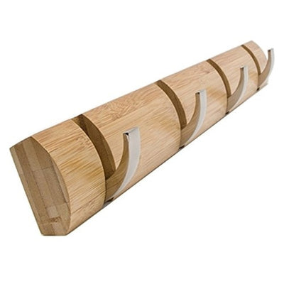 Porte Manteau Mural Cylindrique Crochets Rétractables Bois